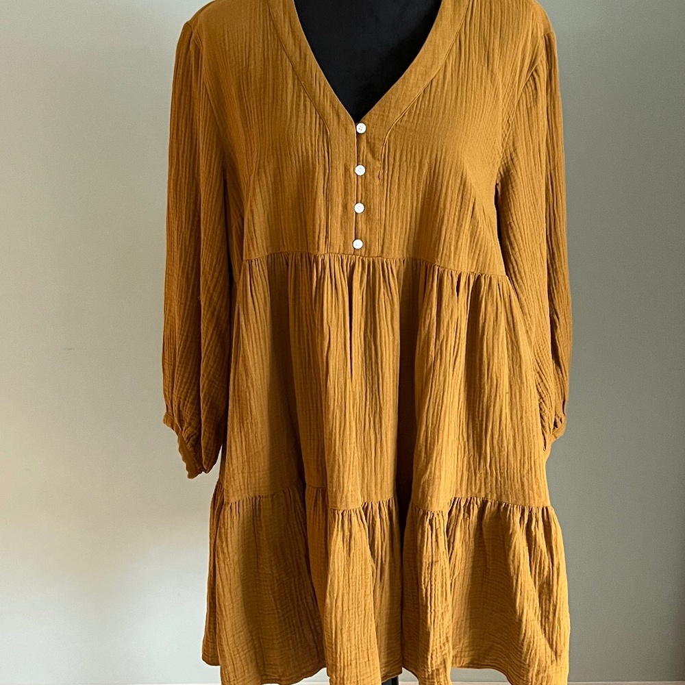 NWT Madewell Lightspun Brown Mustard Colette Mini Dress 10